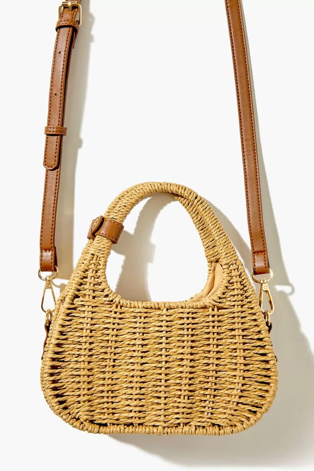 Bags + Backpacks>Forever 21 Basketwoven Wicker Crossbody Bag Natural