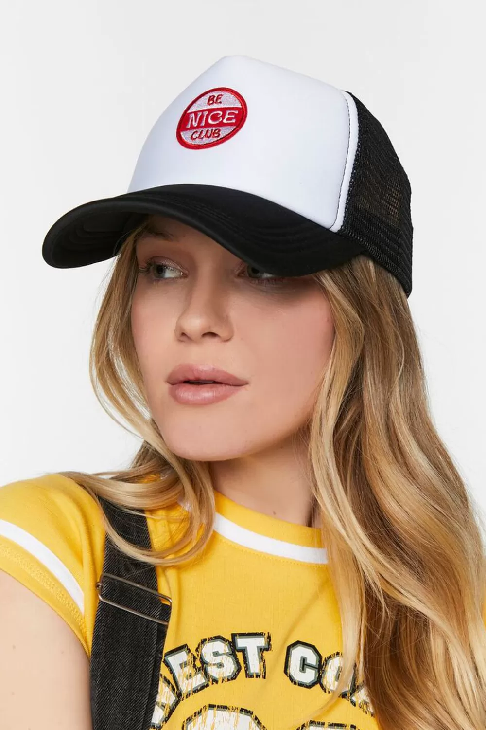 Hats + Beanies>Forever 21 Be Nice Club Graphic Trucker Hat Black/Red