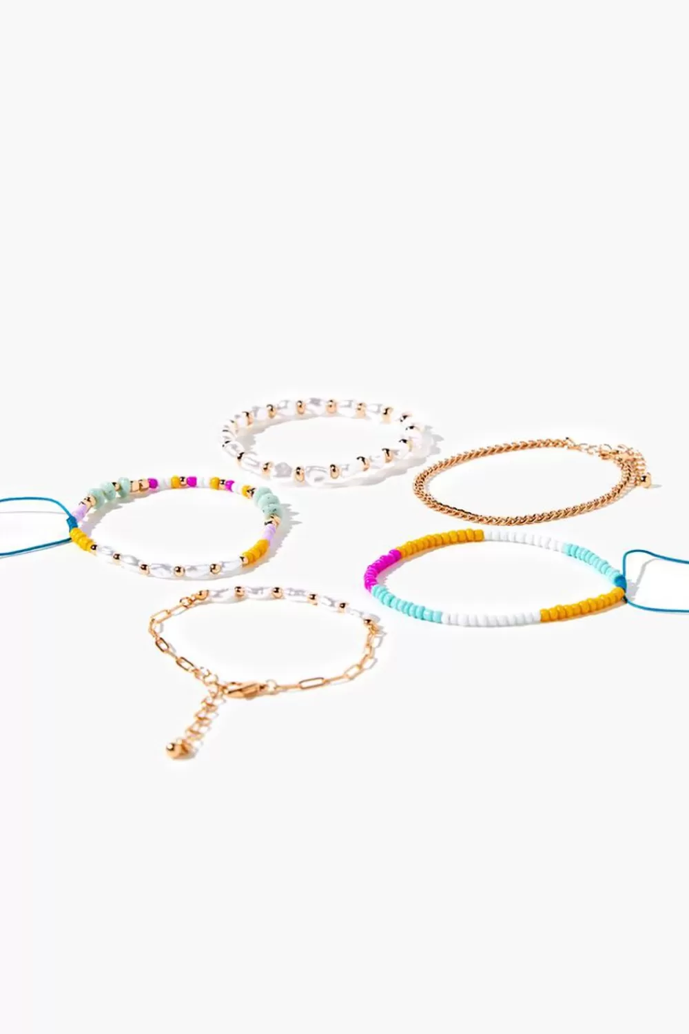 Bracelets>Forever 21 Bead & Chain Bracelet Set Gold/Multi