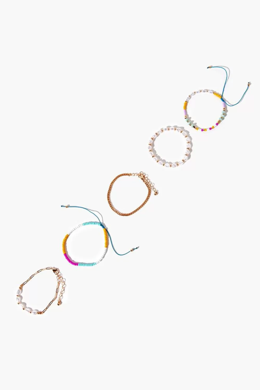 Bracelets>Forever 21 Bead & Chain Bracelet Set Gold/Multi