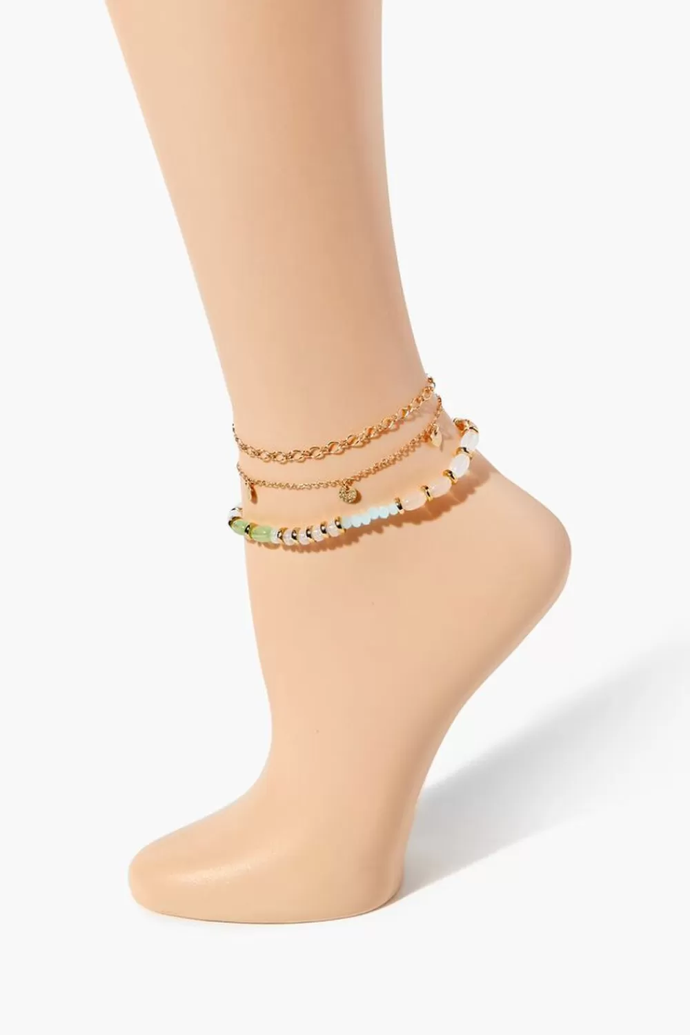 Body Jewelry>Forever 21 Beaded Anklet Set Gold/Multi