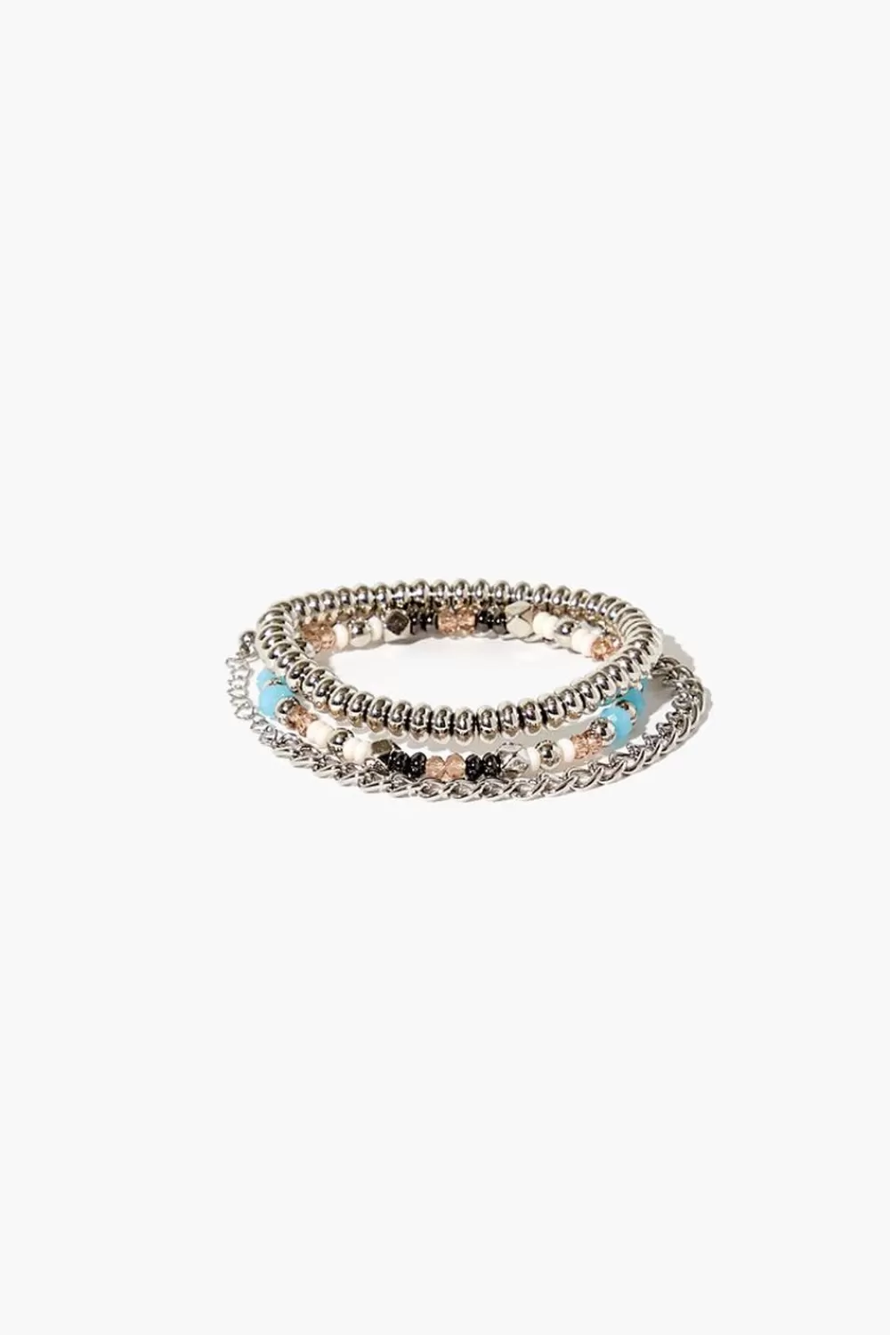 Bracelets>Forever 21 Beaded Bracelet Set Silver/Blue