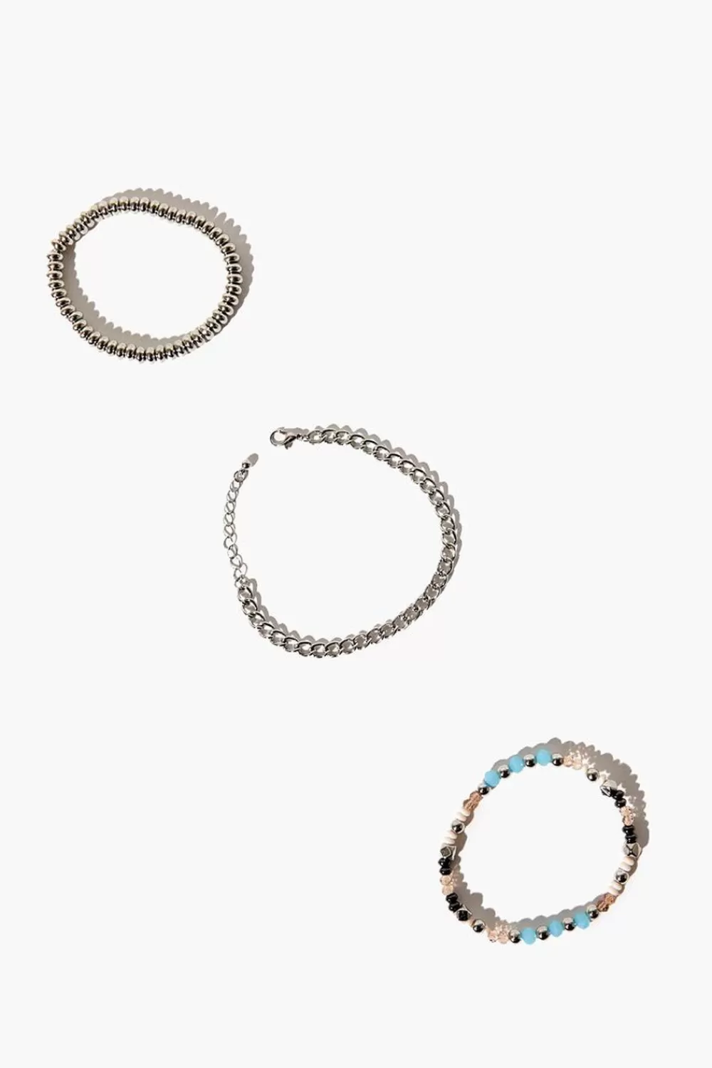 Bracelets>Forever 21 Beaded Bracelet Set Silver/Blue