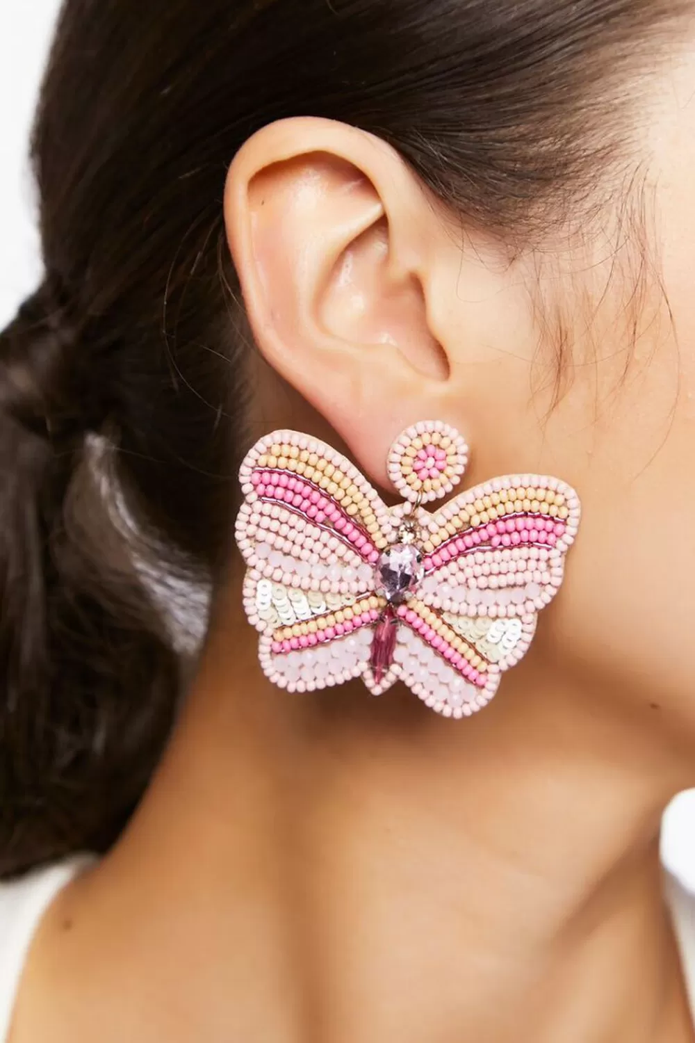 Earrings>Forever 21 Beaded Butterfly Earrings Pink