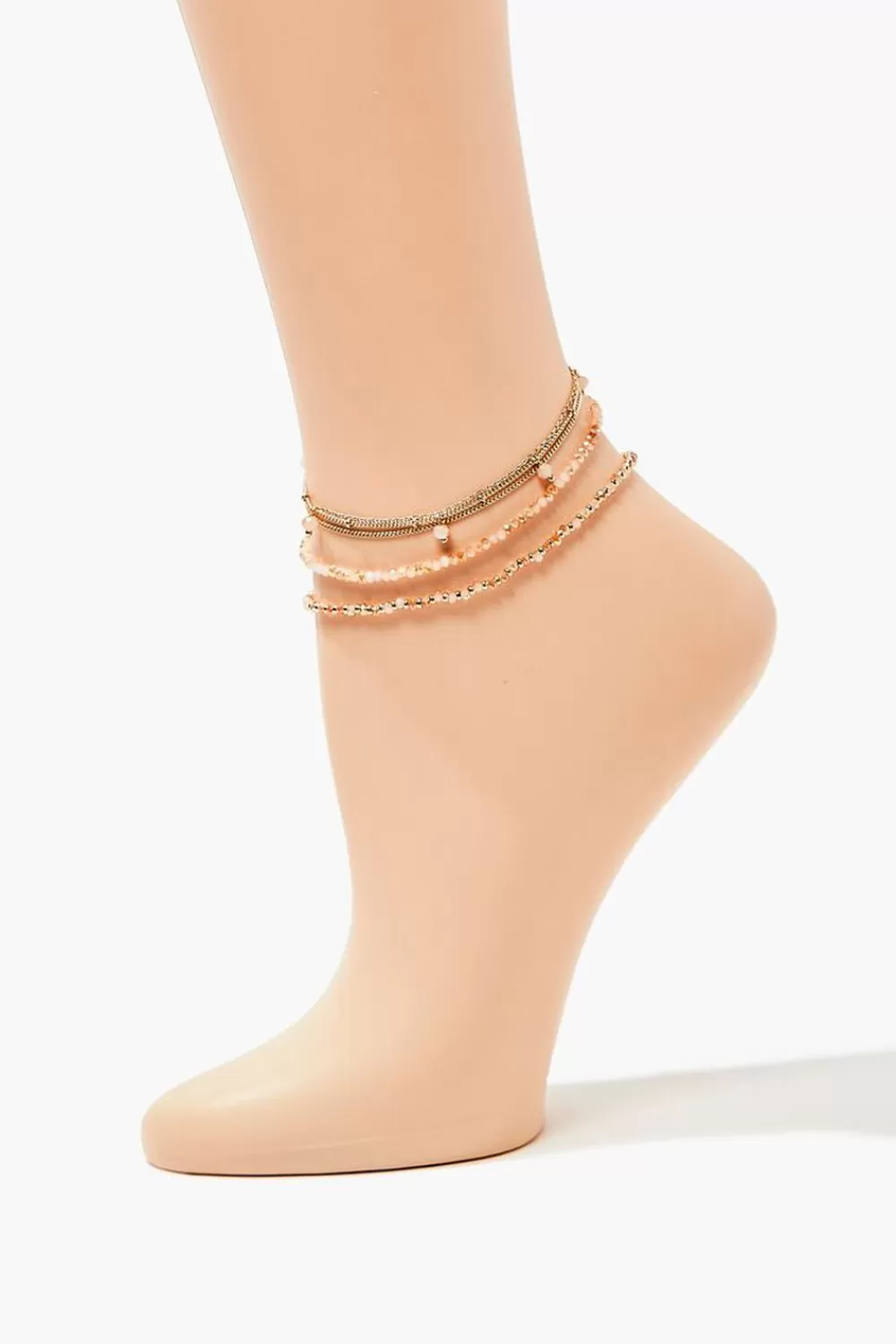 Body Jewelry>Forever 21 Beaded Chain Anklet Set Gold/Pink