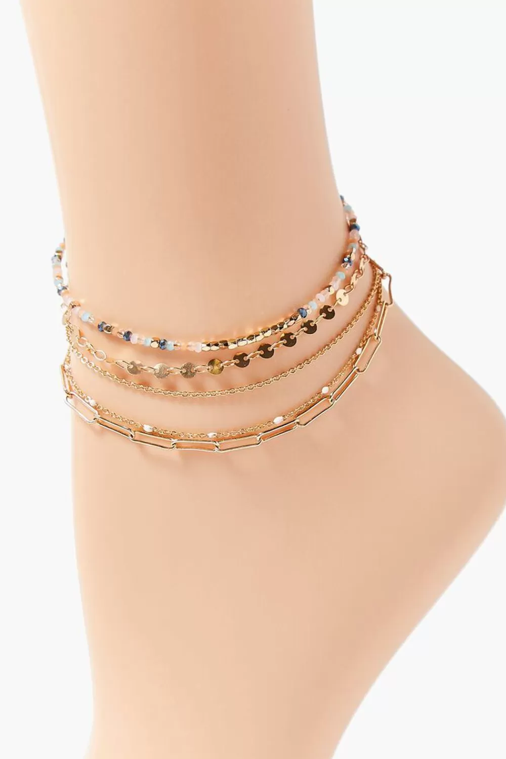 Body Jewelry>Forever 21 Beaded Chain Anklet Set Gold/Blue