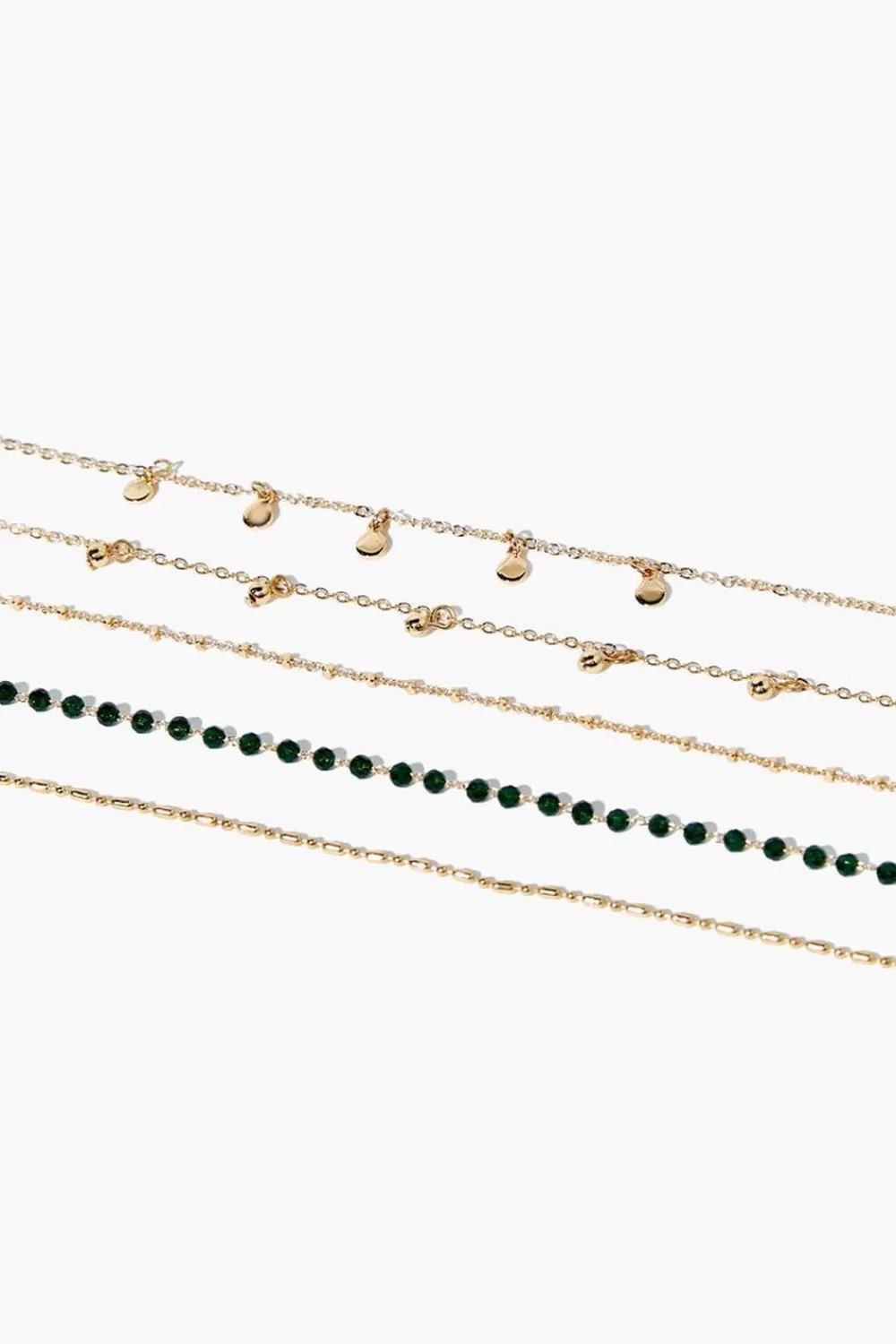 Bracelets>Forever 21 Beaded Charm Bracelet Set Green/Gold