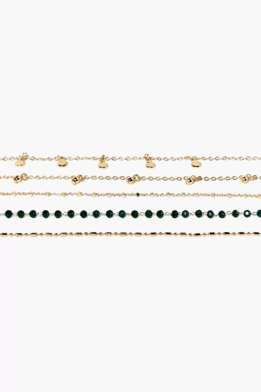 Bracelets>Forever 21 Beaded Charm Bracelet Set Green/Gold