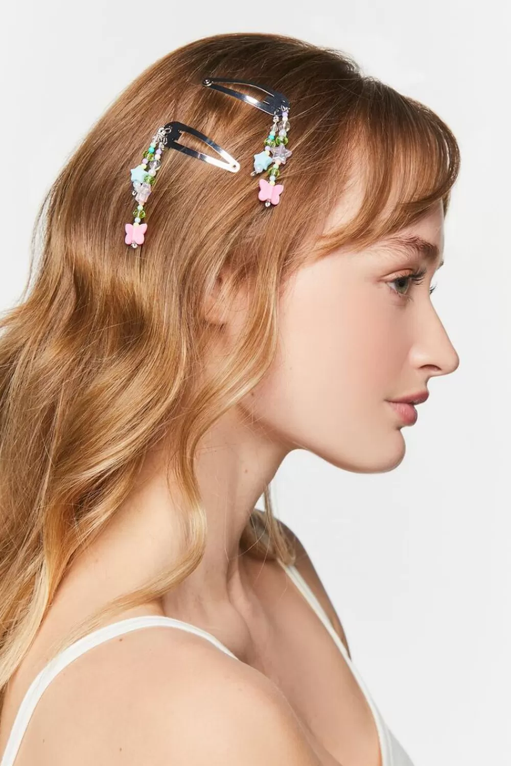 Hair Accessories>Forever 21 Beaded Charm Snap Hair Clip Set Silver/Multi