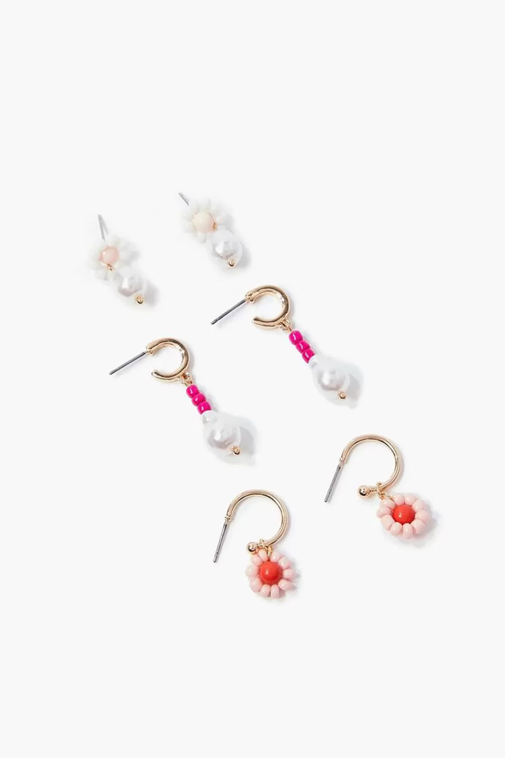 Earrings>Forever 21 Beaded Floral Drop Earrings Pink/White