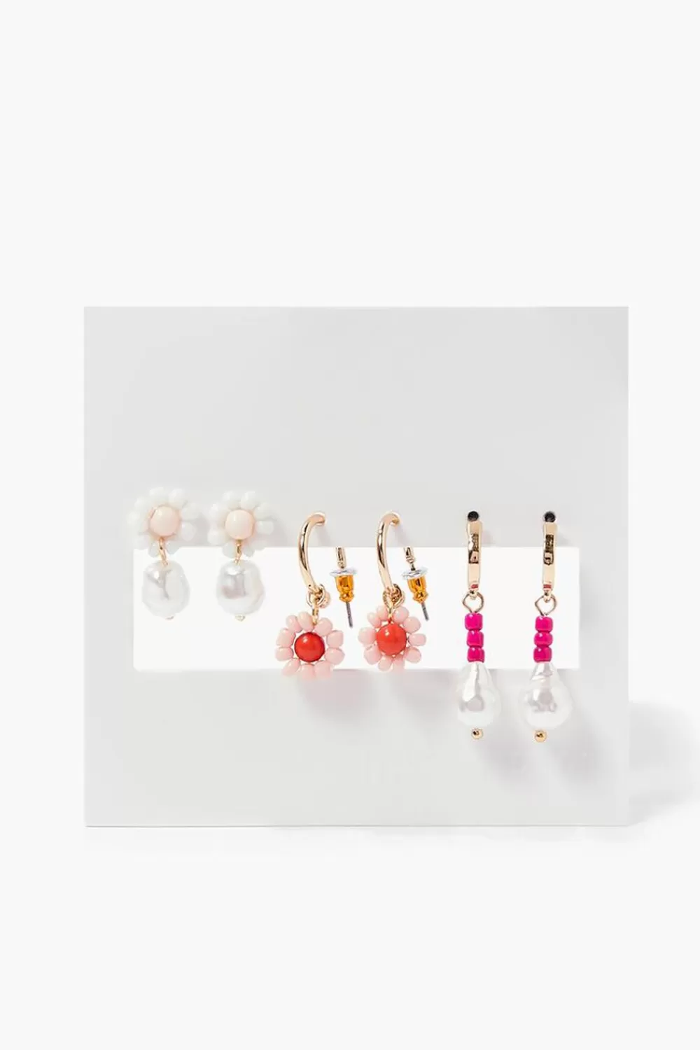 Earrings>Forever 21 Beaded Floral Drop Earrings Pink/White