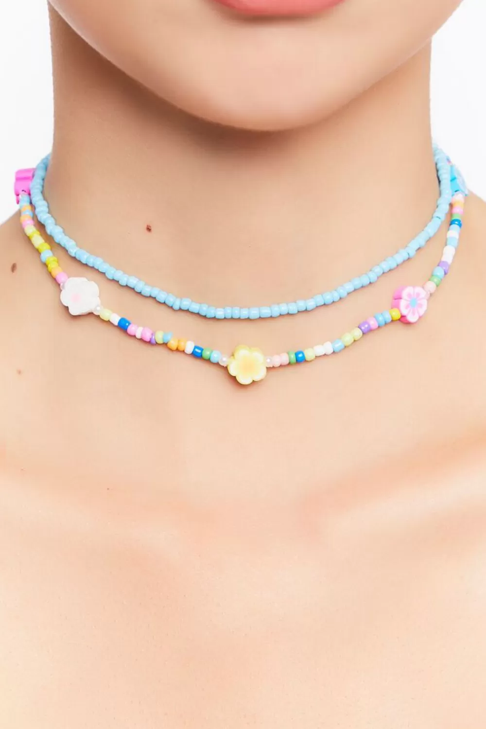 Necklaces>Forever 21 Beaded Floral Necklace Set Blue/Multi