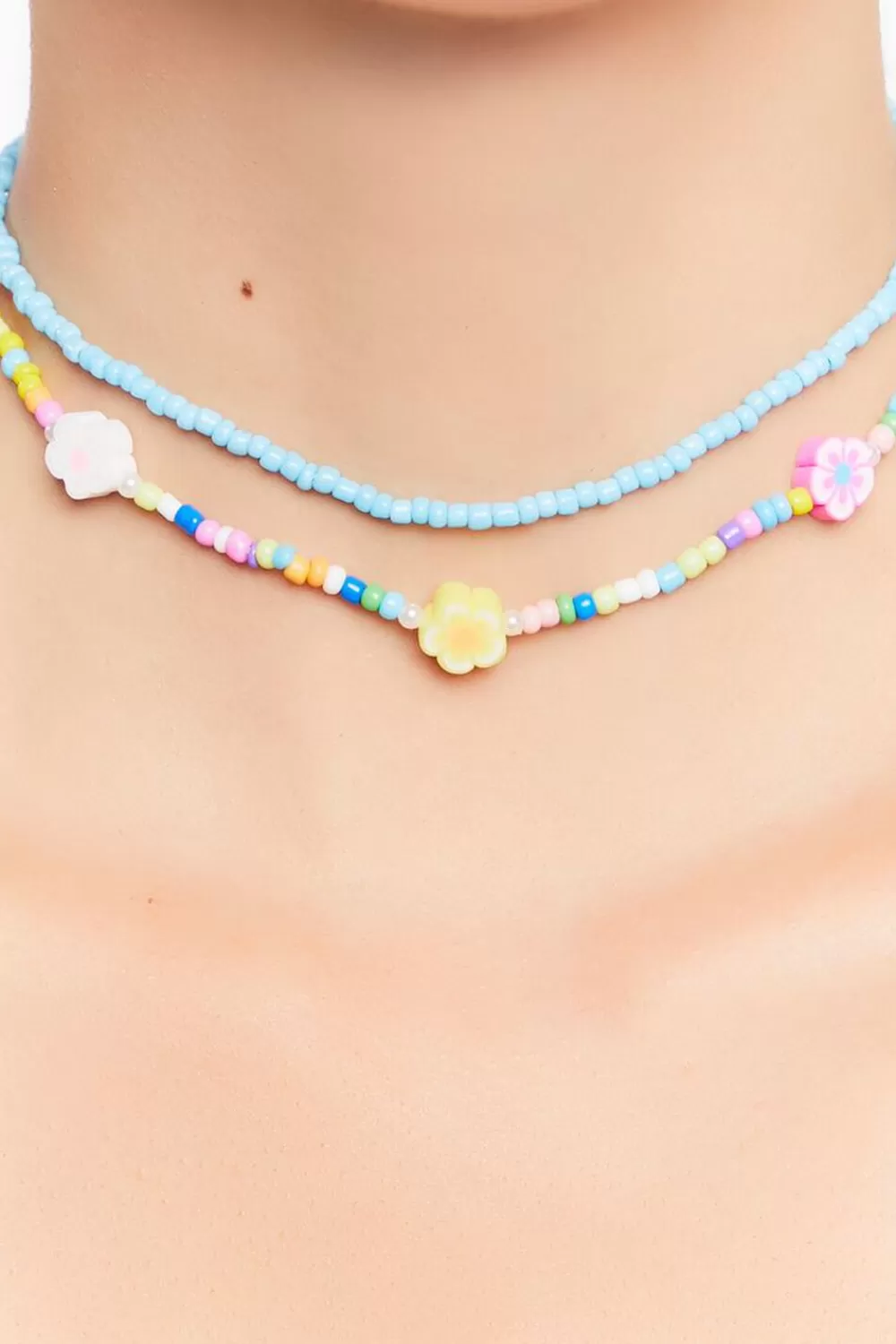Necklaces>Forever 21 Beaded Floral Necklace Set Blue/Multi