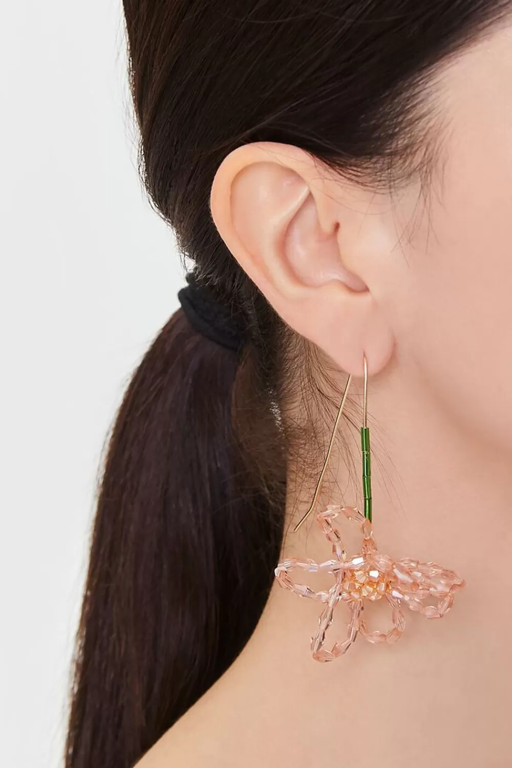 Earrings>Forever 21 Beaded Flower Drop Earrings Gold/Pink