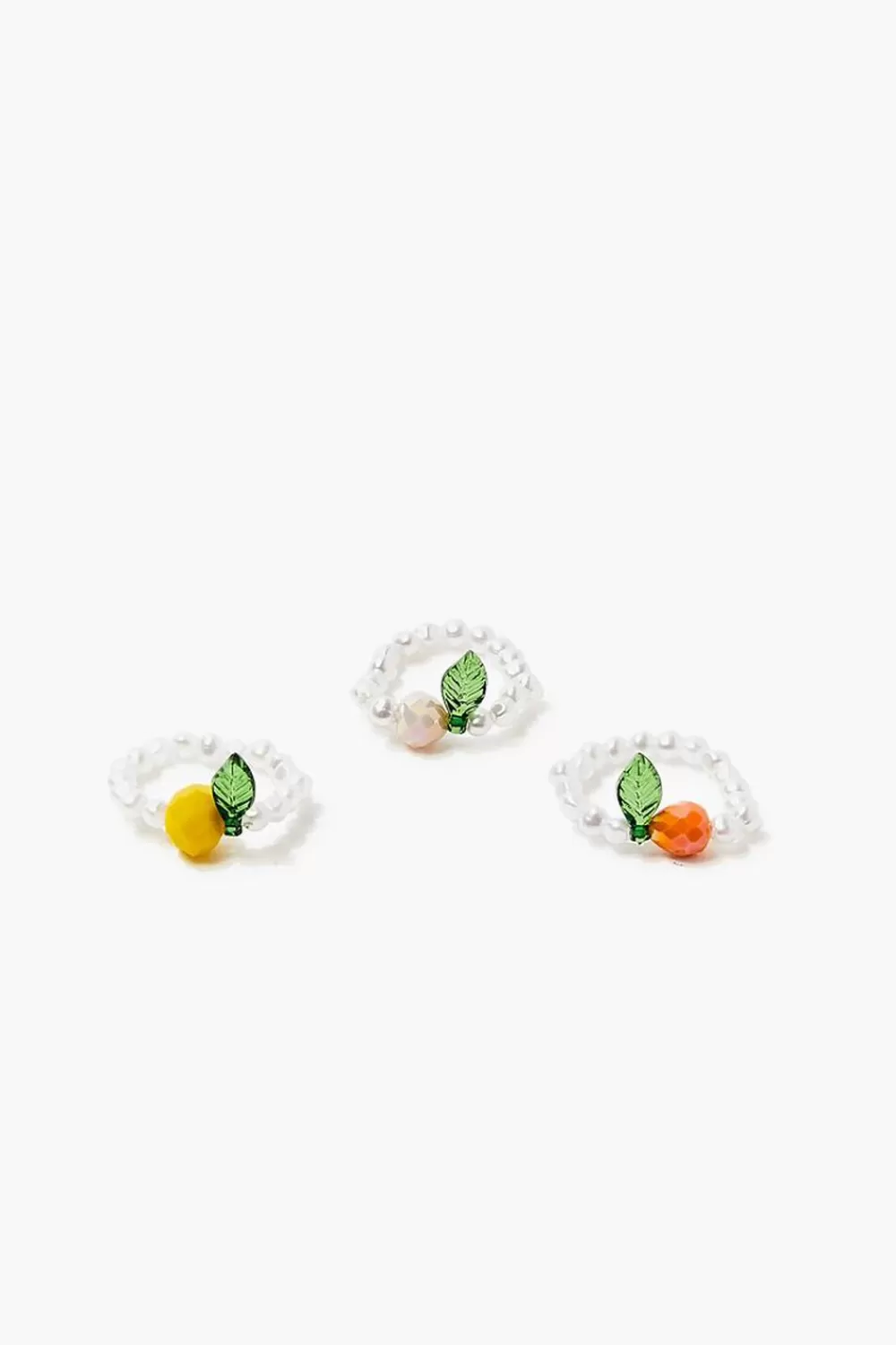 Rings>Forever 21 Beaded Fruit Stretch Ring Set White/Yellow