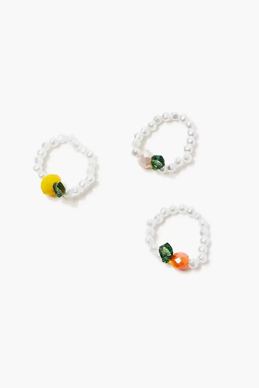 Rings>Forever 21 Beaded Fruit Stretch Ring Set White/Yellow