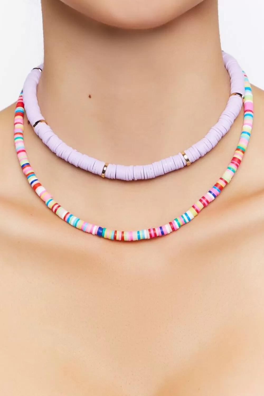 Necklaces>Forever 21 Beaded Layered Necklace Set Purple/Multi
