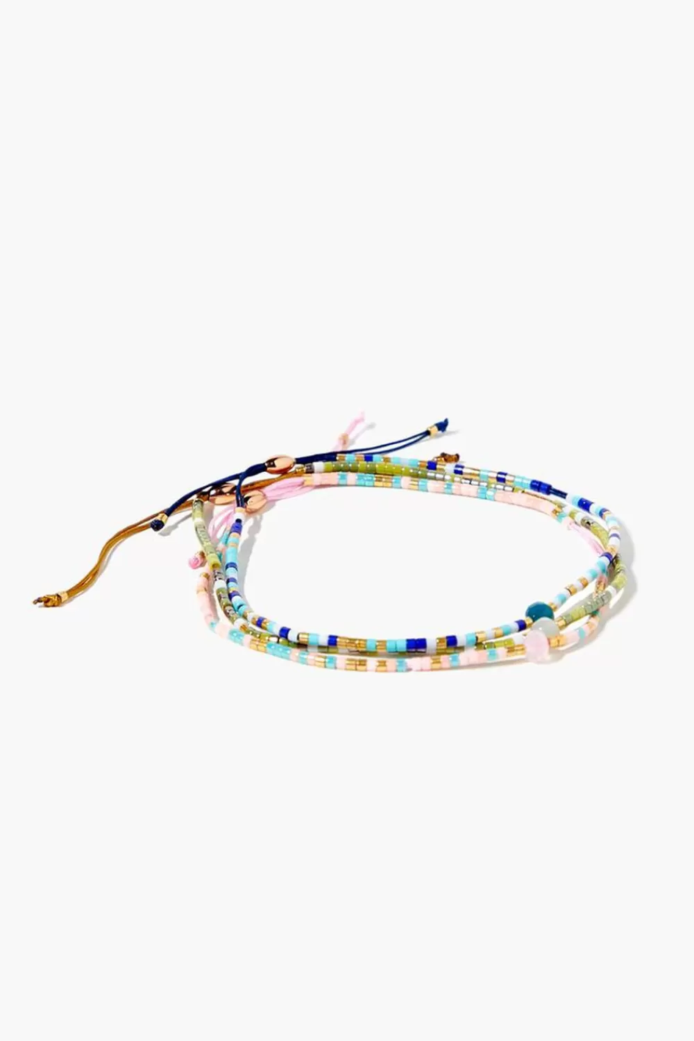 Bracelets>Forever 21 Beaded Pull-Chain Bracelet Set Blue/Multi