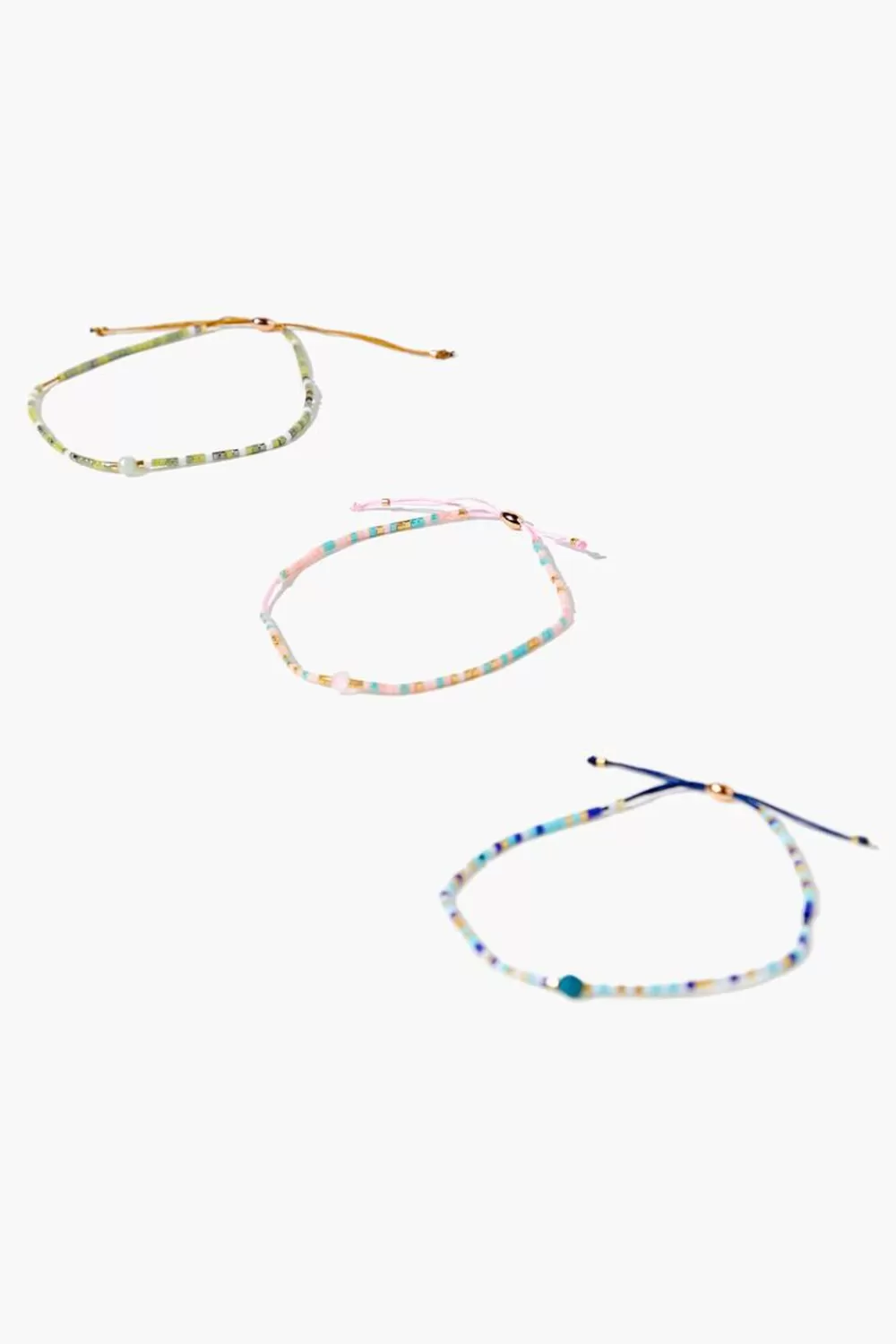 Bracelets>Forever 21 Beaded Pull-Chain Bracelet Set Blue/Multi