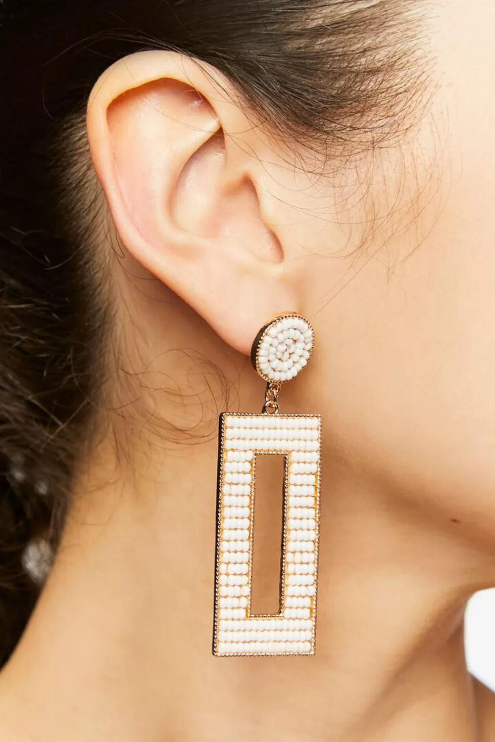 Earrings>Forever 21 Beaded Rectangular Drop Earrings Gold/White