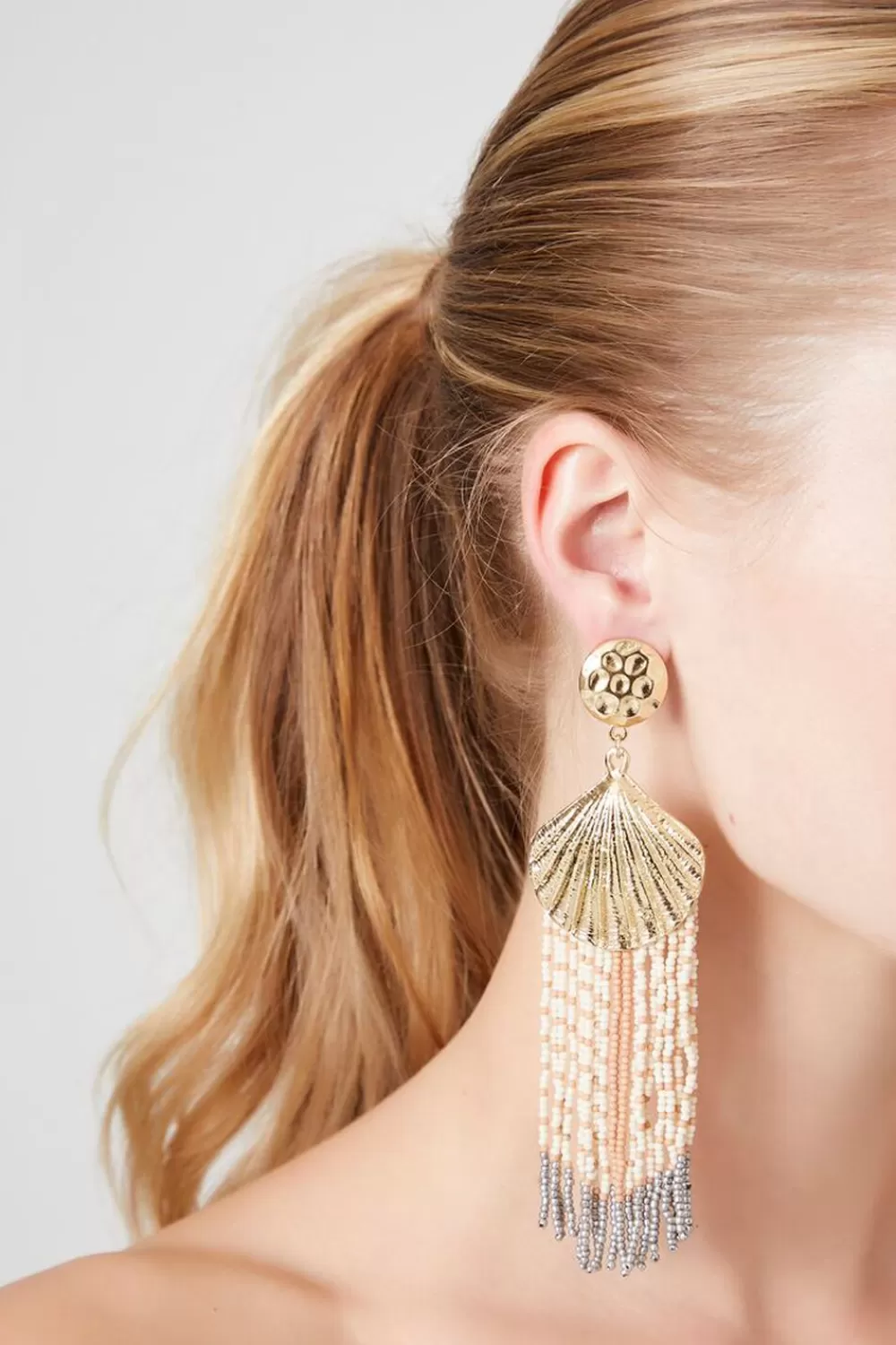 Earrings>Forever 21 Beaded Seashell Fringe Earrings Gold/White