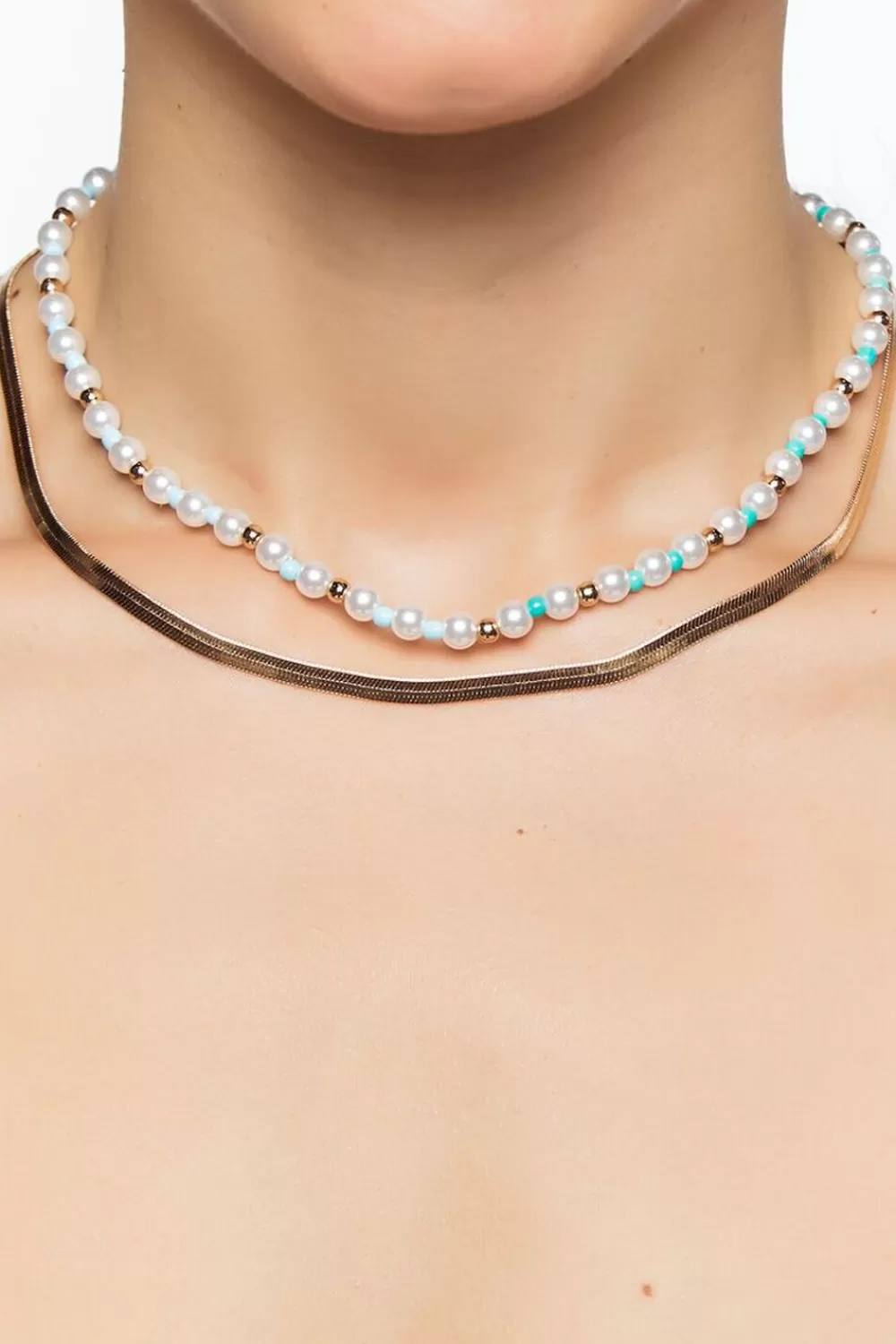 Necklaces>Forever 21 Beaded Snake Chain Layered Necklace Gold/Multi