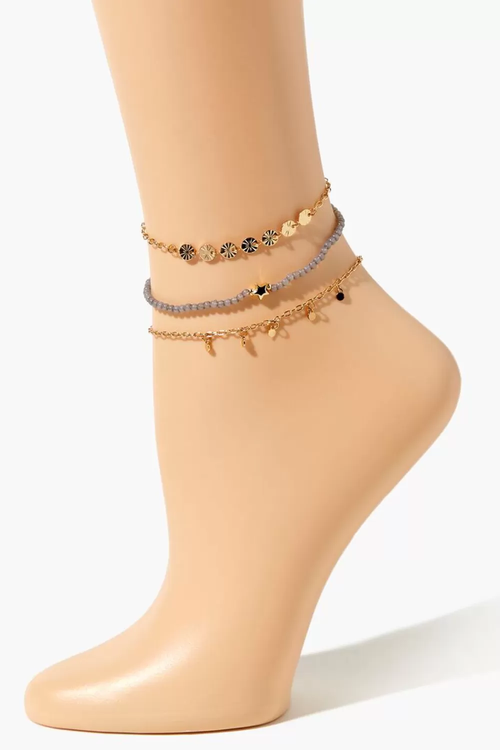 Body Jewelry>Forever 21 Beaded Star Anklet Set Gold