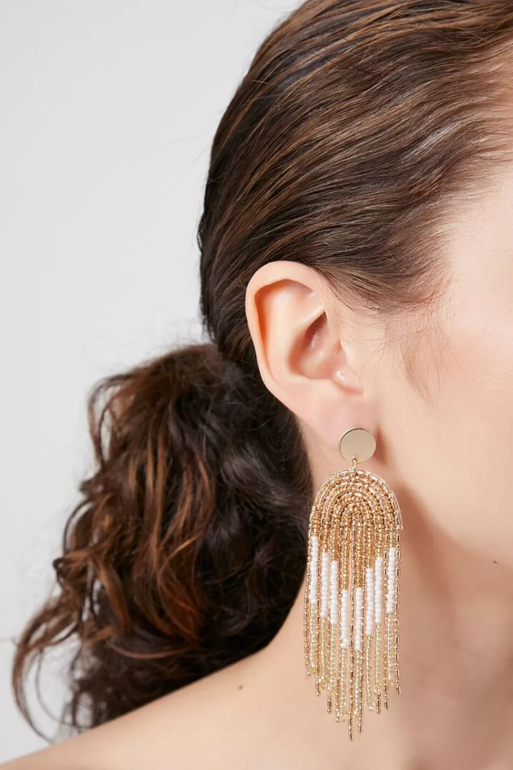 Earrings>Forever 21 Beaded Statement Drop Earrings Gold/White