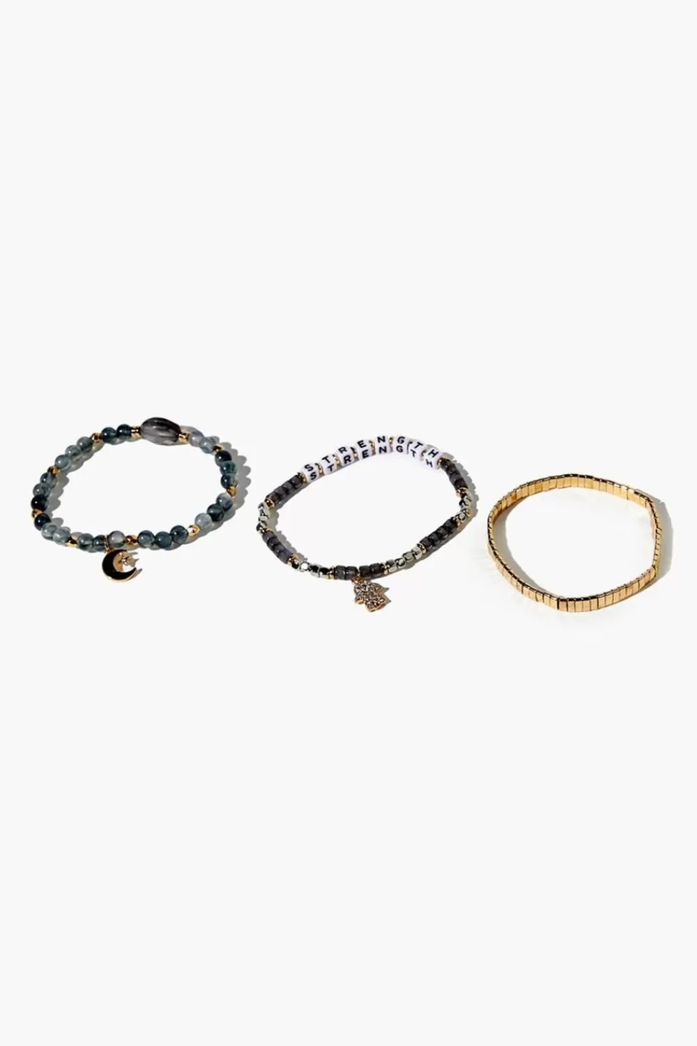 Bracelets>Forever 21 Beaded Stretch Bracelet Set Blue/Gold