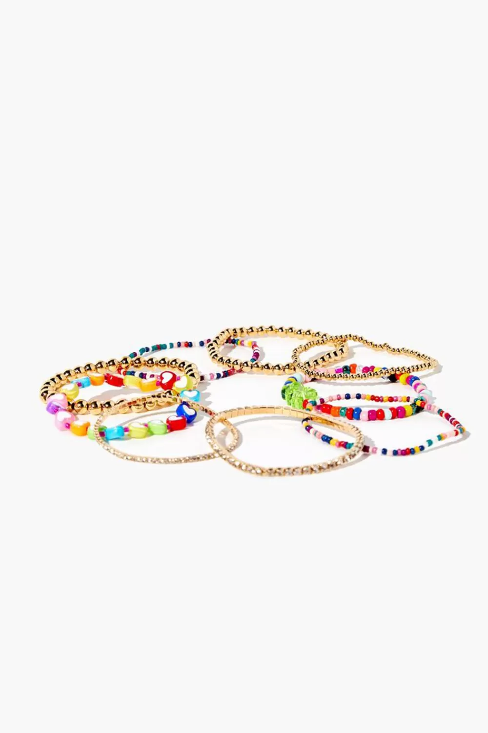 Bracelets>Forever 21 Beaded Stretch Bracelet Set Gold/Multi