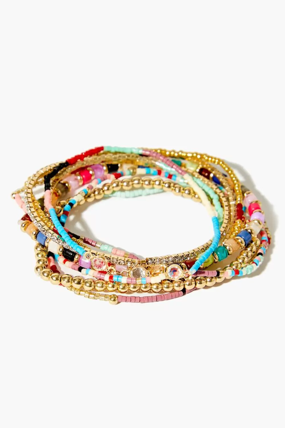 Bracelets>Forever 21 Beaded Stretch Bracelet Set Gold/Multi