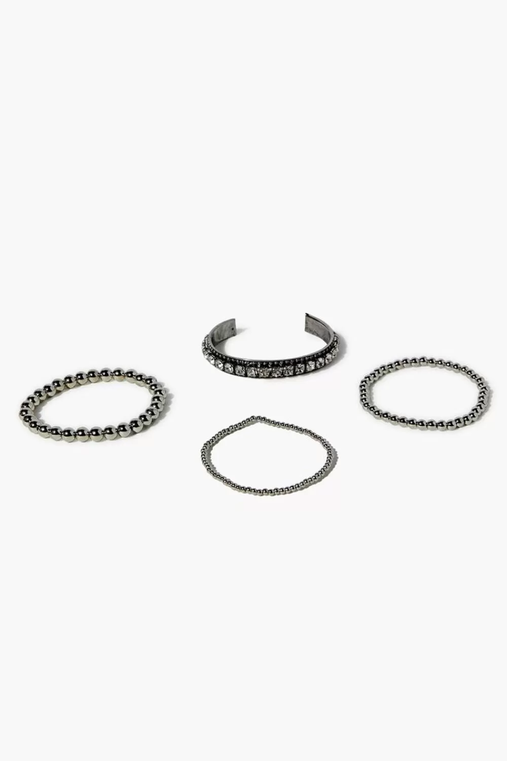 Bracelets>Forever 21 Beaded Stretch Bracelet Set Silver