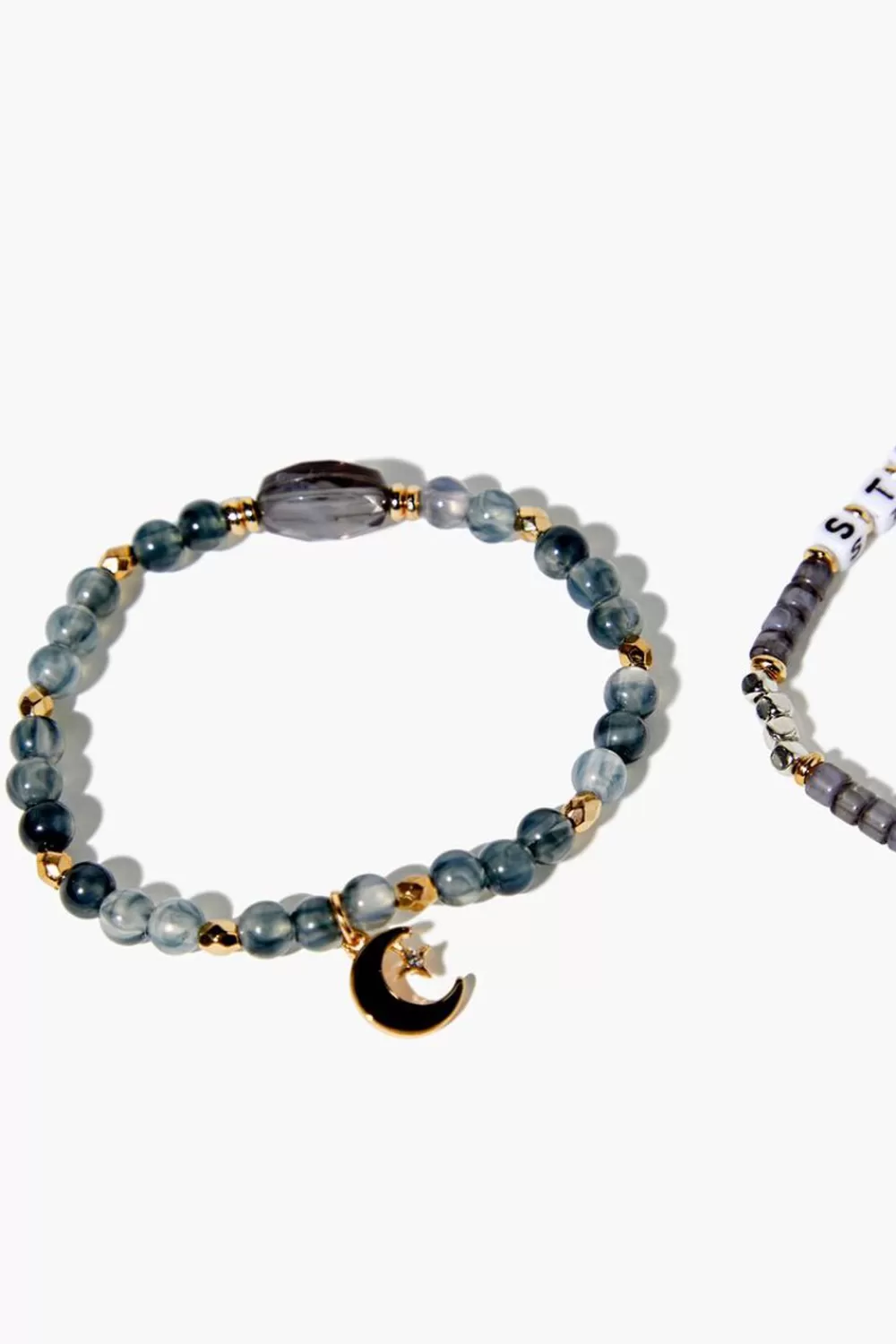 Bracelets>Forever 21 Beaded Stretch Bracelet Set Blue/Gold