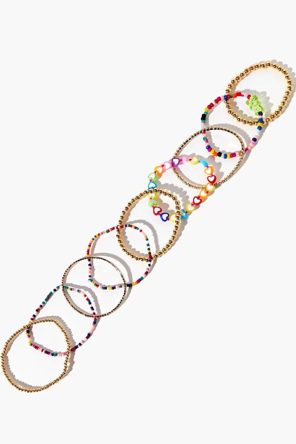 Bracelets>Forever 21 Beaded Stretch Bracelet Set Gold/Multi