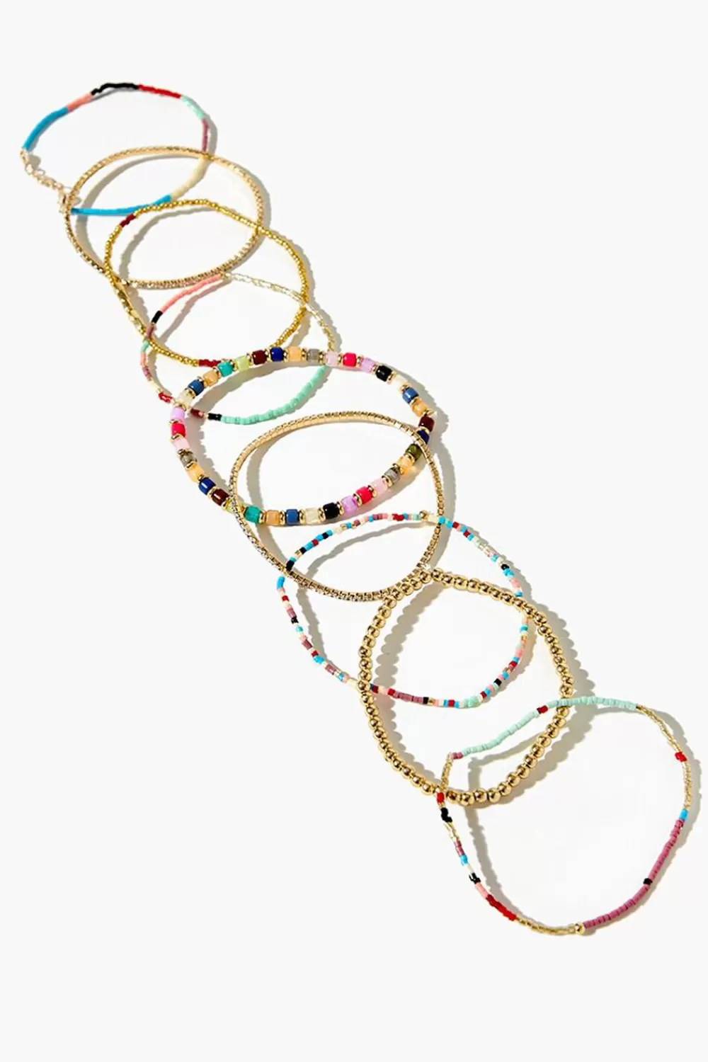 Bracelets>Forever 21 Beaded Stretch Bracelet Set Gold/Multi