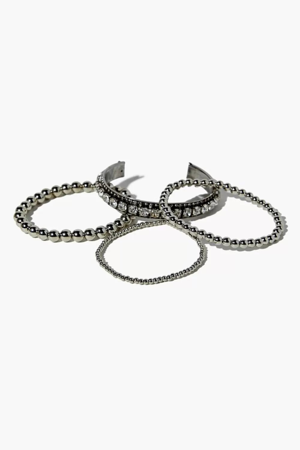 Bracelets>Forever 21 Beaded Stretch Bracelet Set Silver
