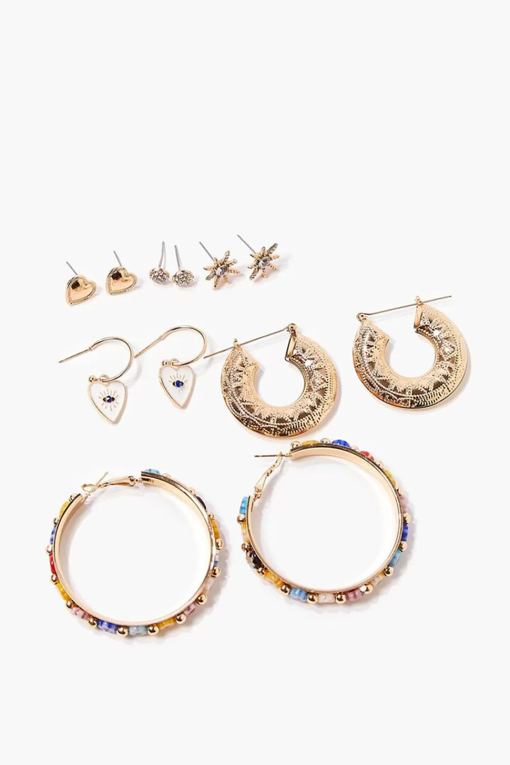 Earrings>Forever 21 Beaded Stud & Hoop Earrings Set Blue/Gold