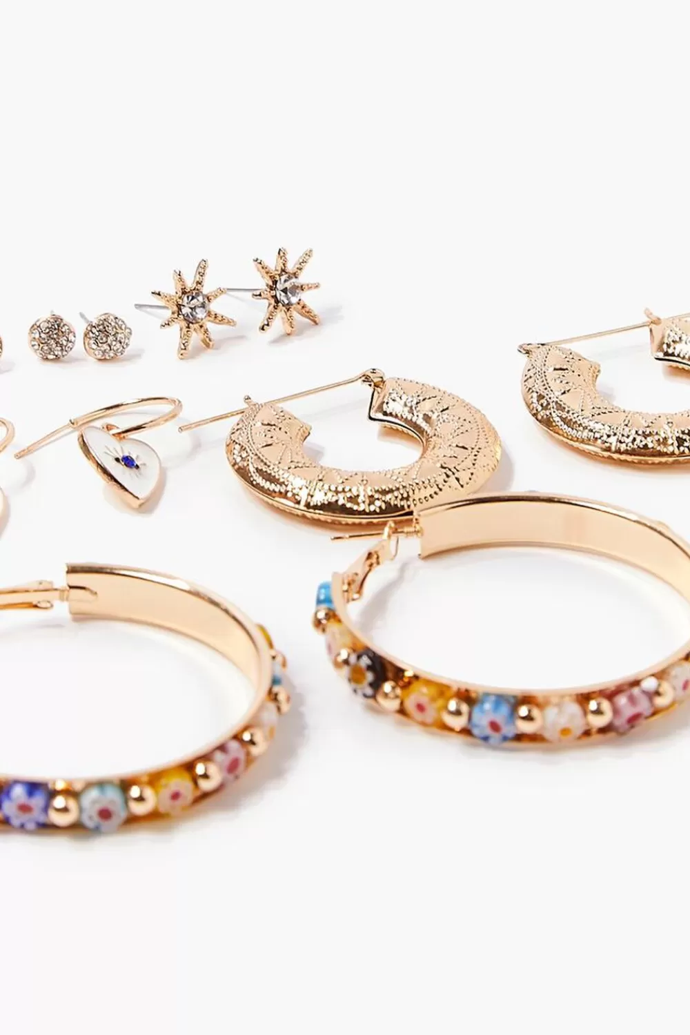 Earrings>Forever 21 Beaded Stud & Hoop Earrings Set Blue/Gold