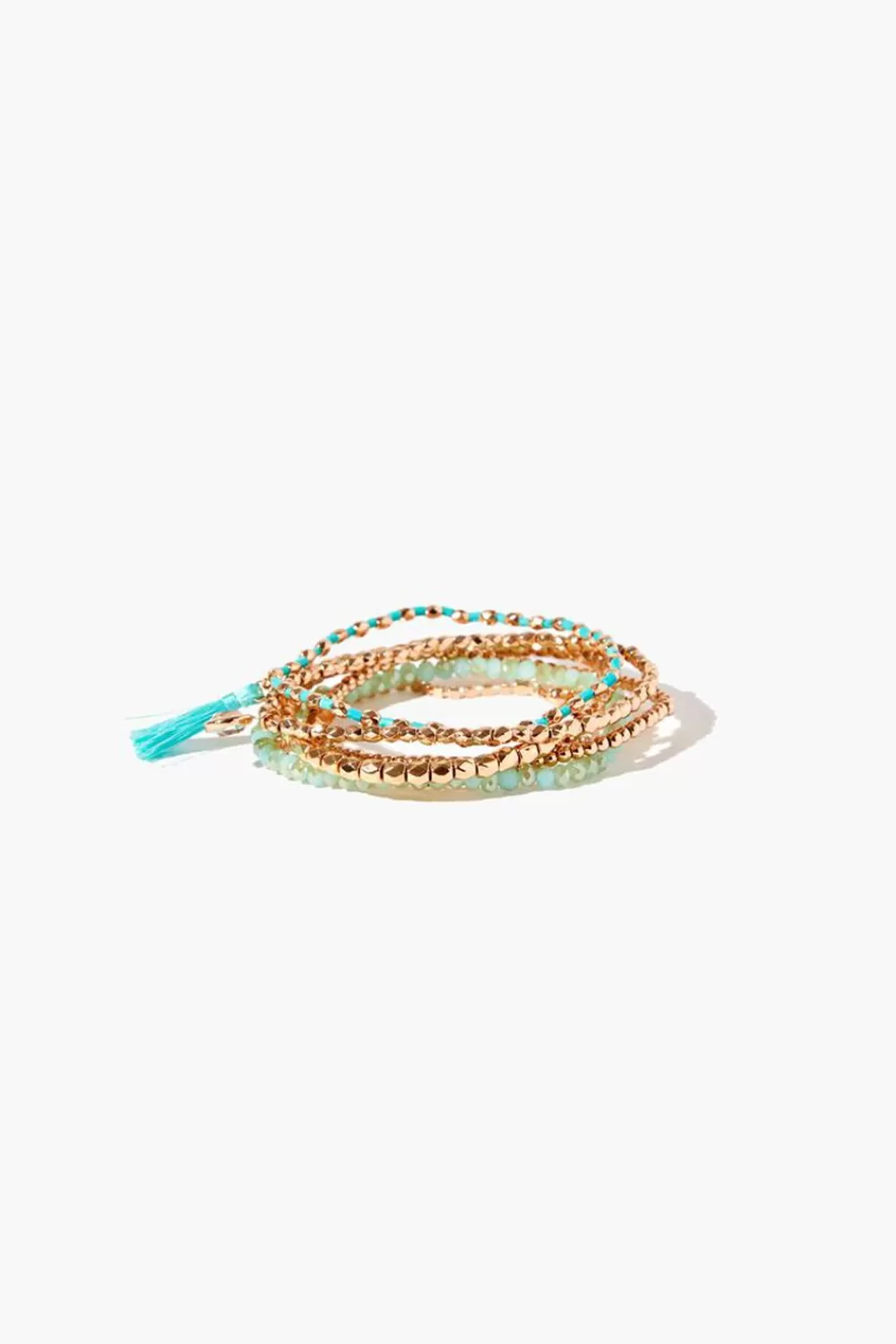 Bracelets>Forever 21 Beaded Tassel Bracelet Set Gold/Turquoise