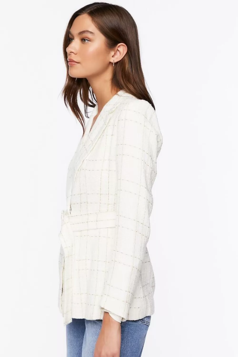 Forever 21 Belted Grid Plaid Tweed Blazer | Women Tops