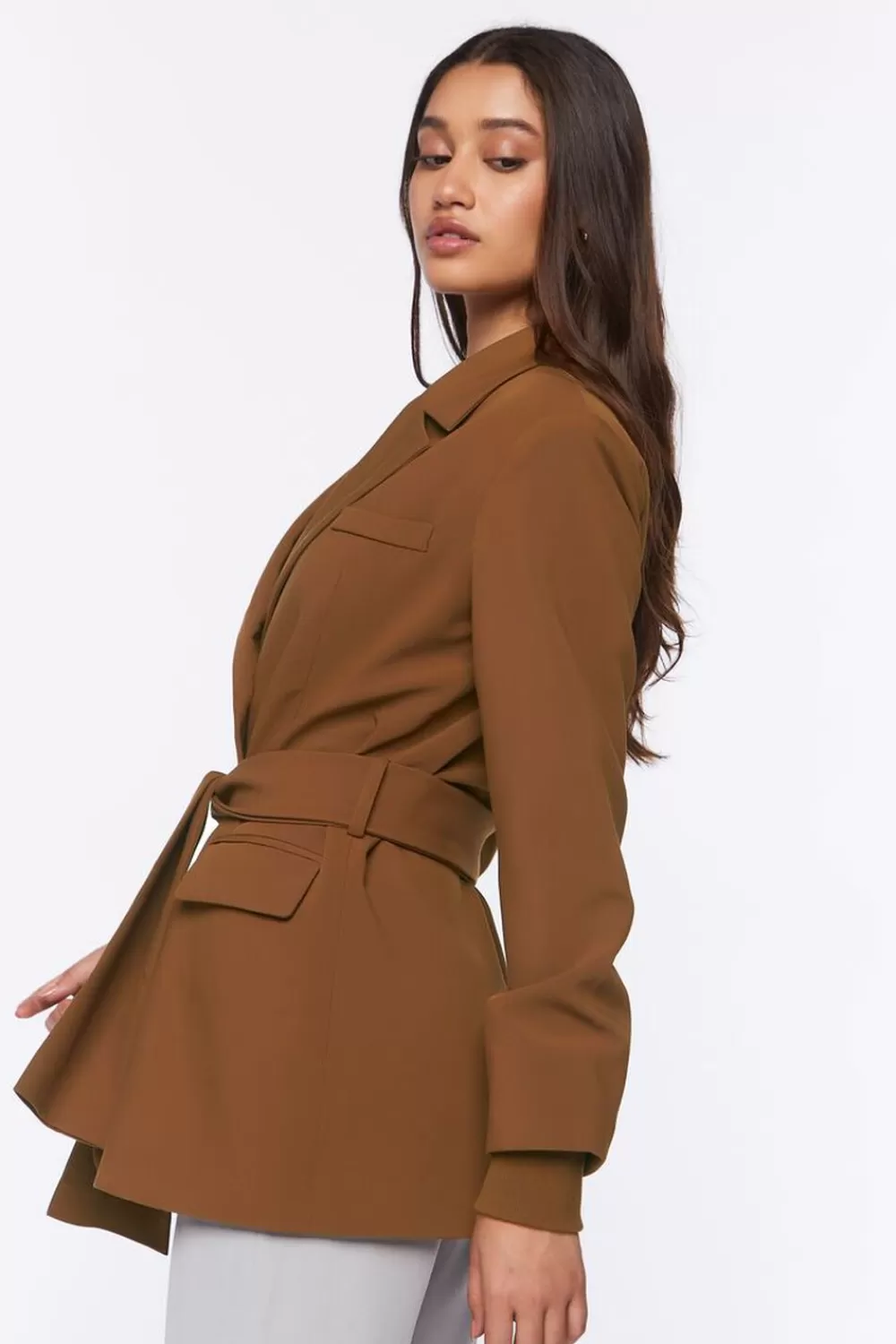 Jackets + Outerwear>Forever 21 Belted Notched Blazer Almond