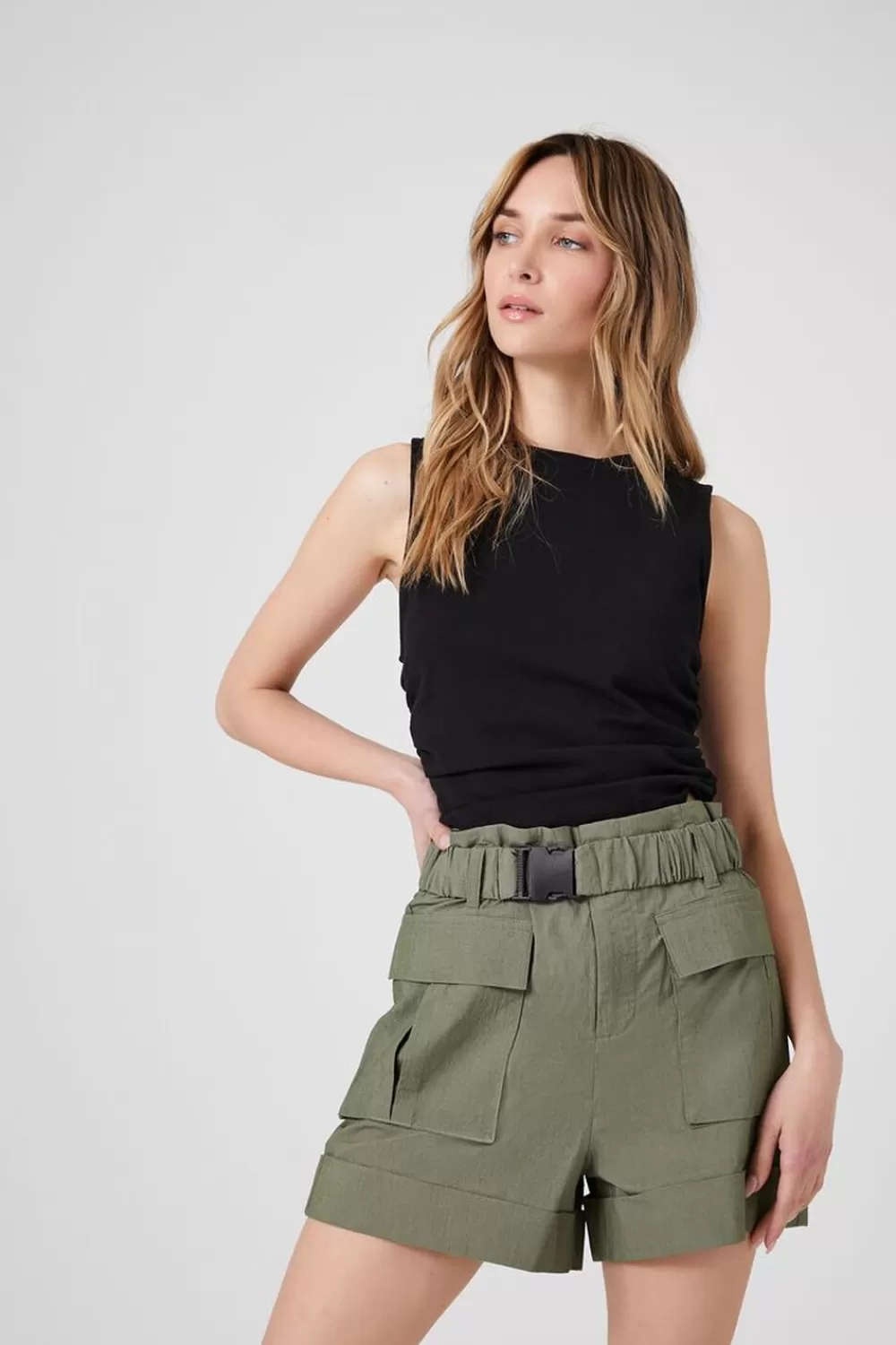 Bottoms>Forever 21 Belted Paperbag Cargo Shorts Cypress