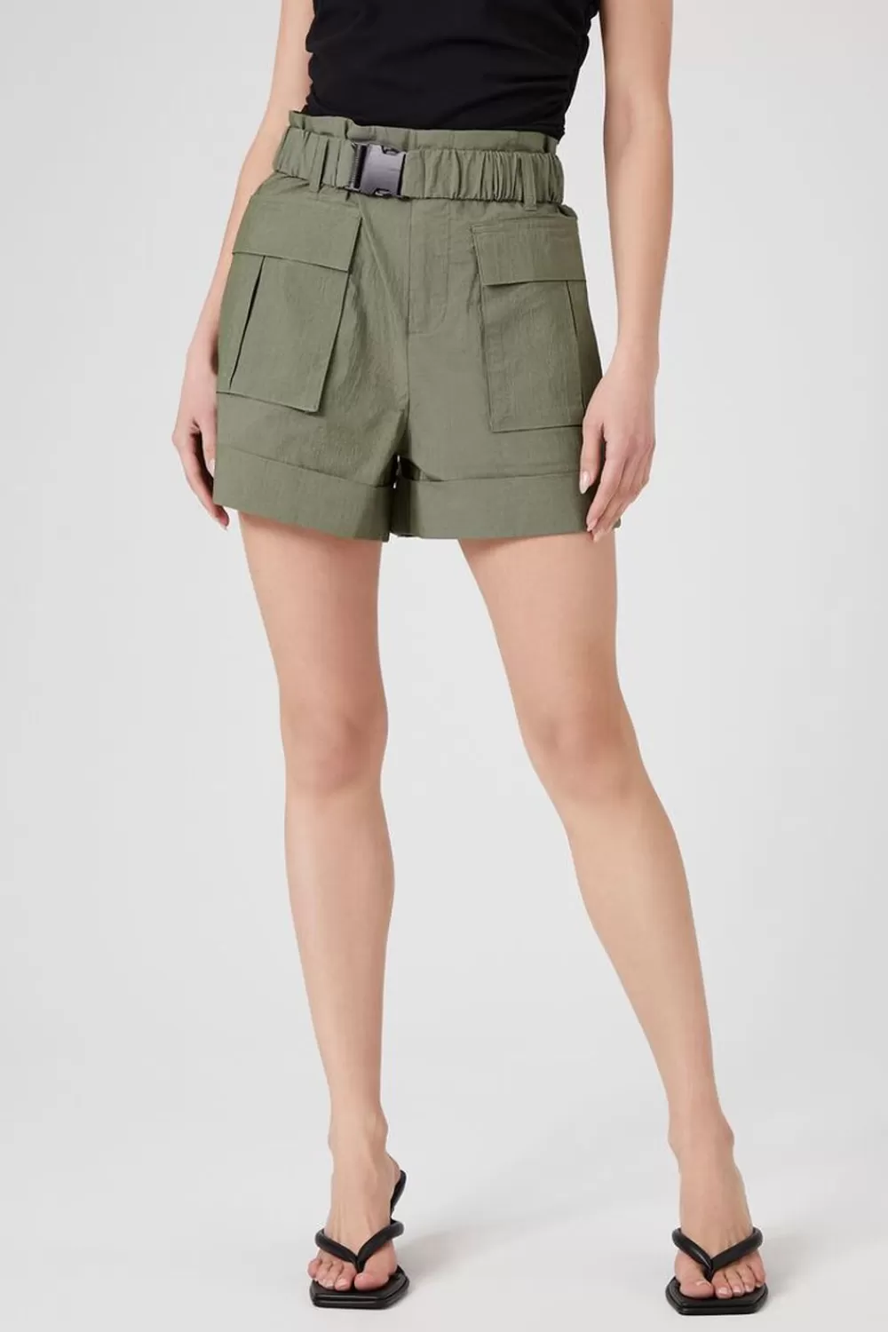 Bottoms>Forever 21 Belted Paperbag Cargo Shorts Cypress