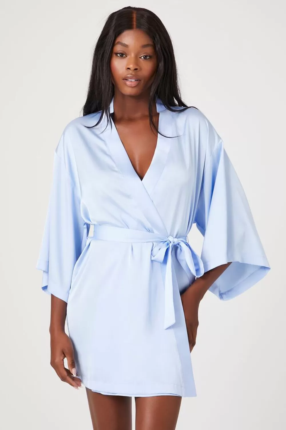 Loungewear>Forever 21 Belted Satin Robe Bluebell
