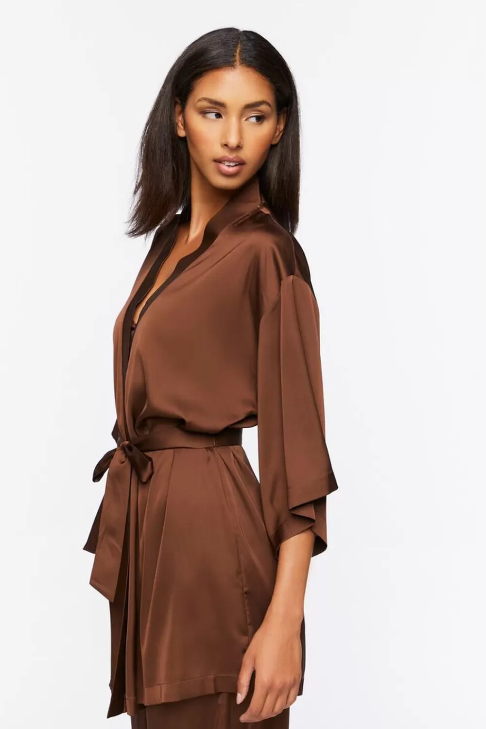 Matching Sets>Forever 21 Belted Satin Robe Brown