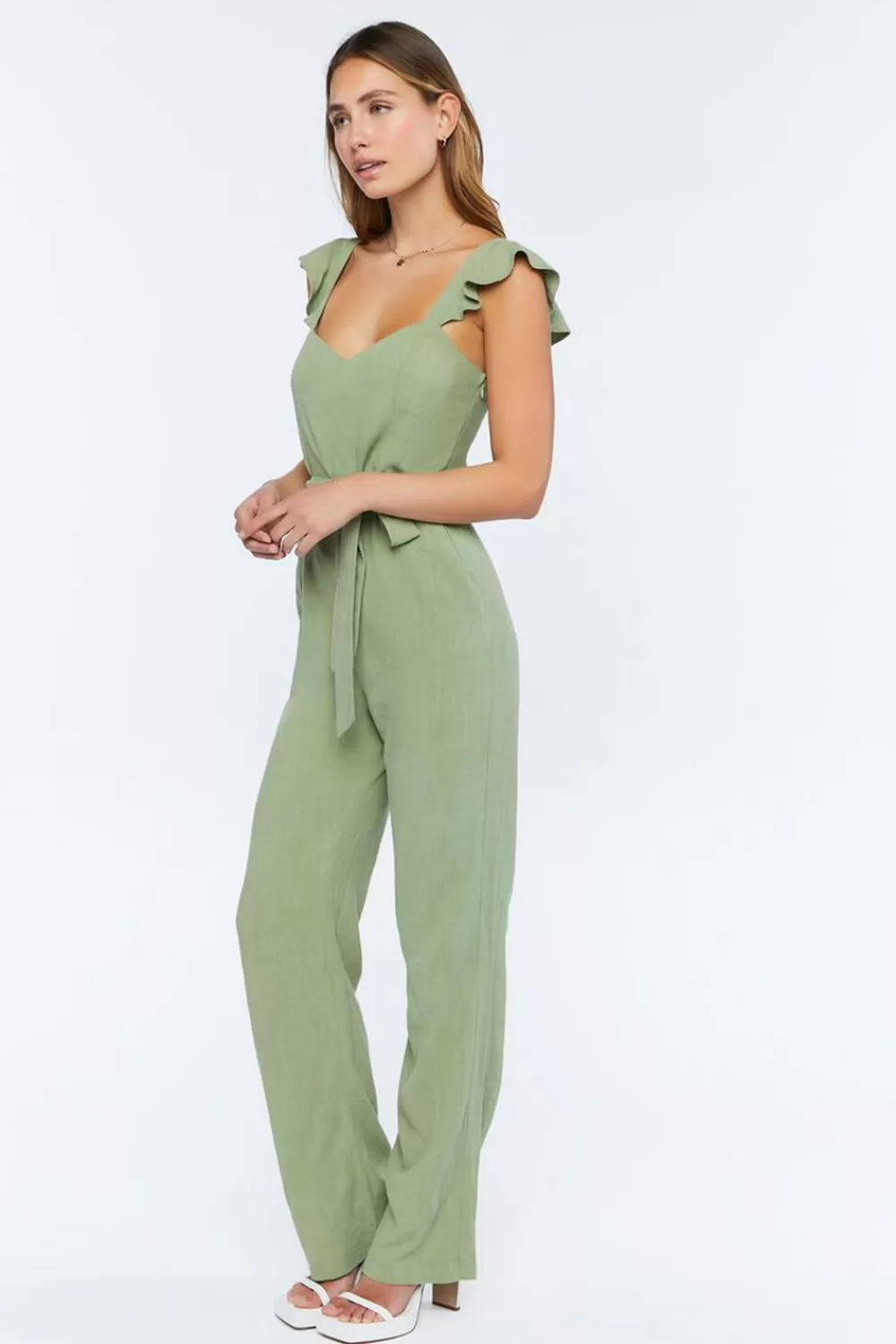 Rompers + Jumpsuits>Forever 21 Belted Sweetheart Jumpsuit Sage
