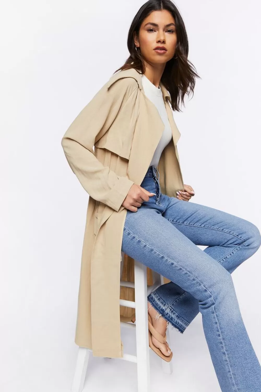 Jackets + Outerwear>Forever 21 Belted Trench Coat Khaki