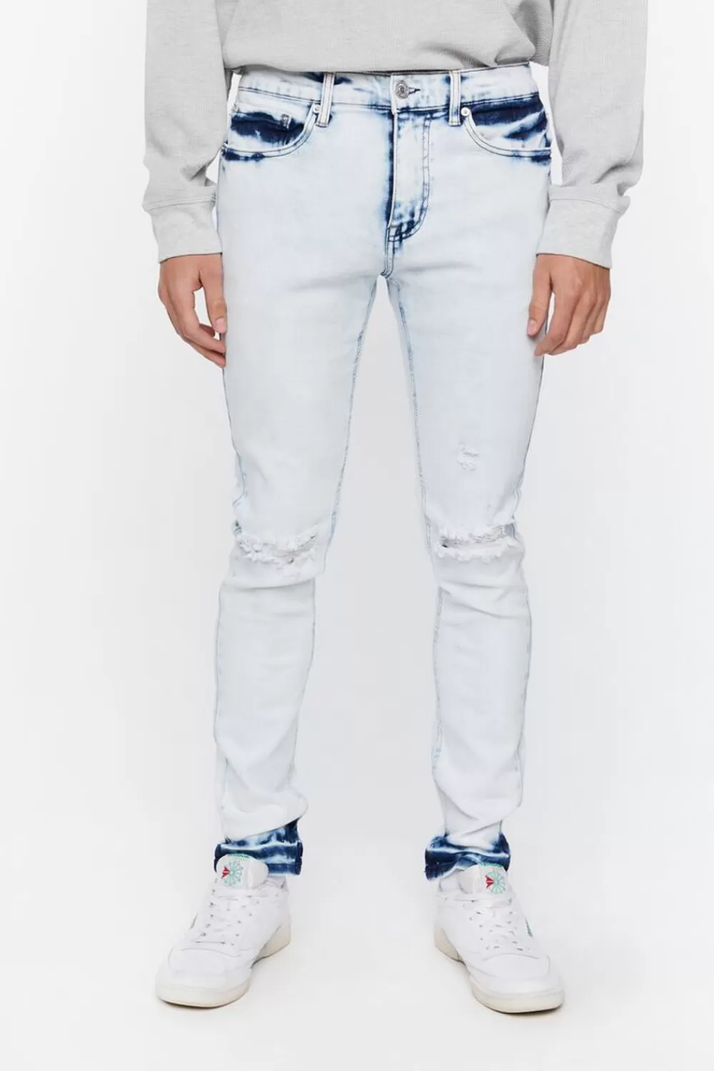 Jeans + Denim>Forever 21 Bleach Dye Skinny Jeans Light Denim