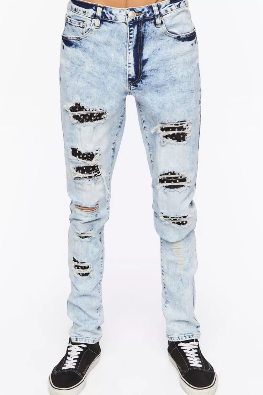 Jeans + Denim>Forever 21 Bleached Wash Distressed Skinny Jeans Medium Denim