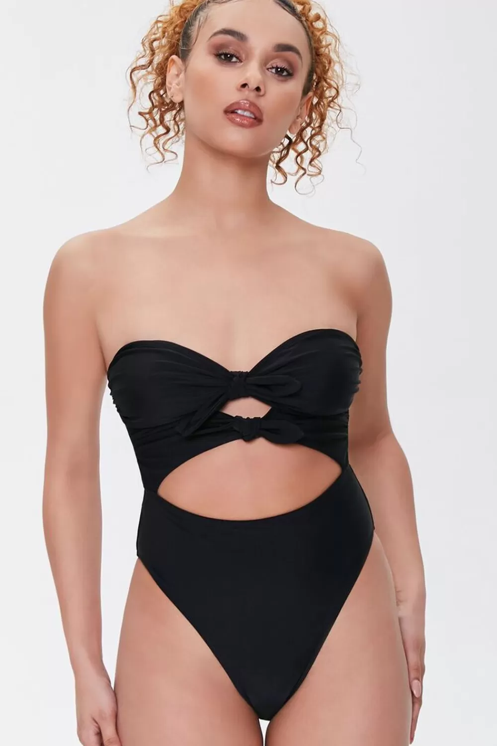 Swimwear>Forever 21 Bow Cutout One-Piece Swimsuit Black